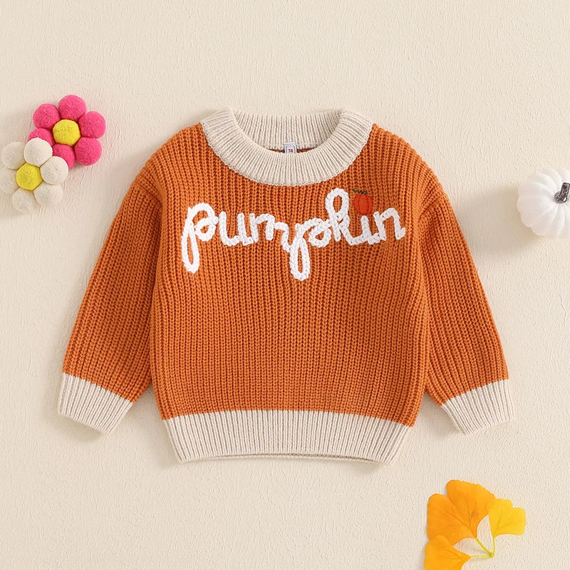 Toddler Baby Halloween Sweaters Long Sleeve Round Neck Ghost/Letter Embroidery Knit Tops Sweatshirts