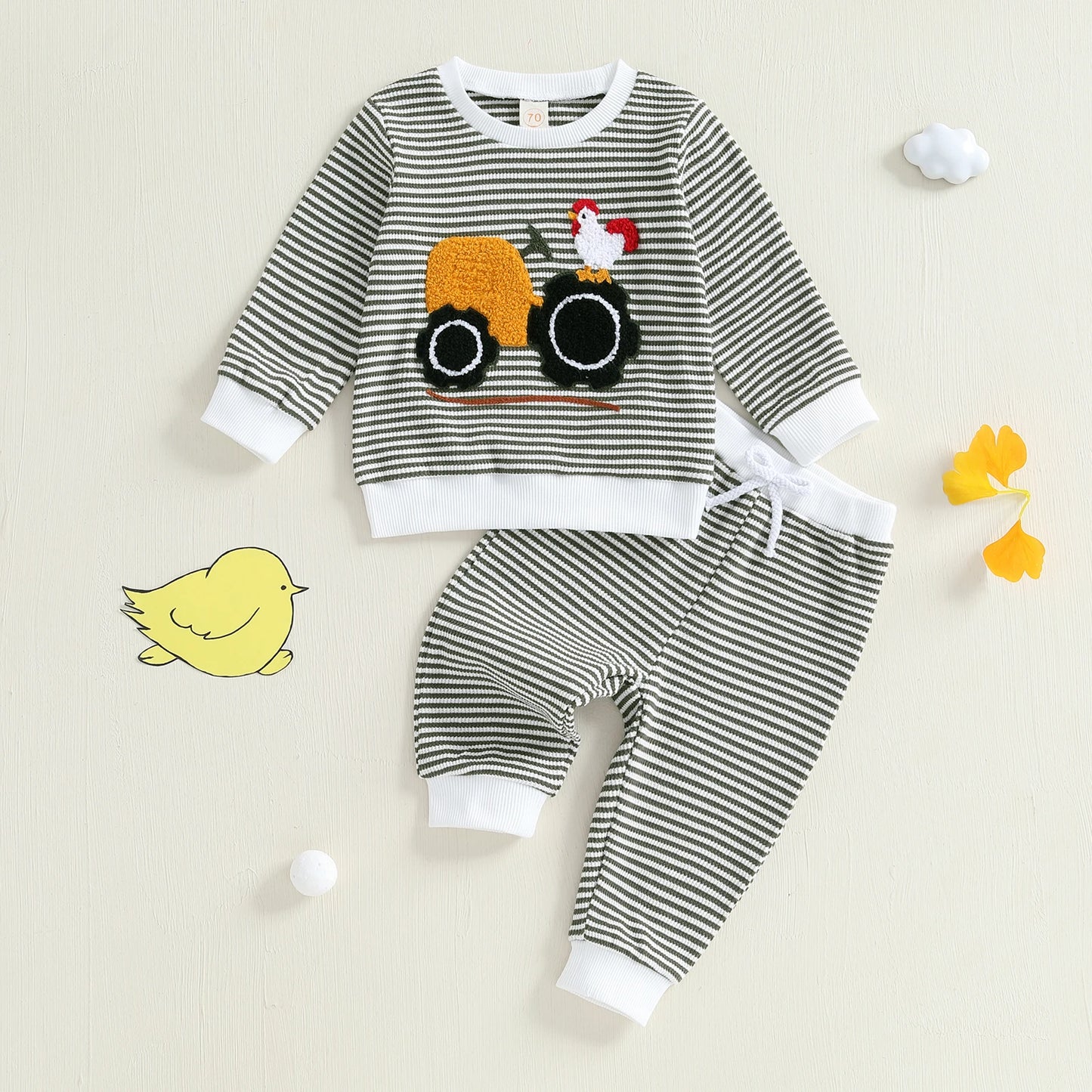 Baby & Toddler Tractor Sweatsuit Set – Fall – Rooster Embroidery Outfit
