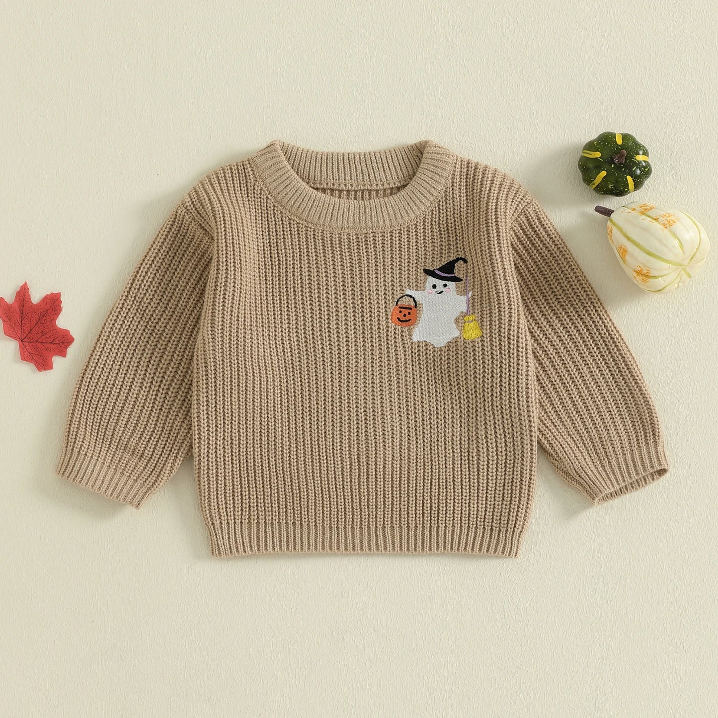 Baby & Toddler Halloween Ghost Sweater – Fall – Warm Knit Long Sleeve Top