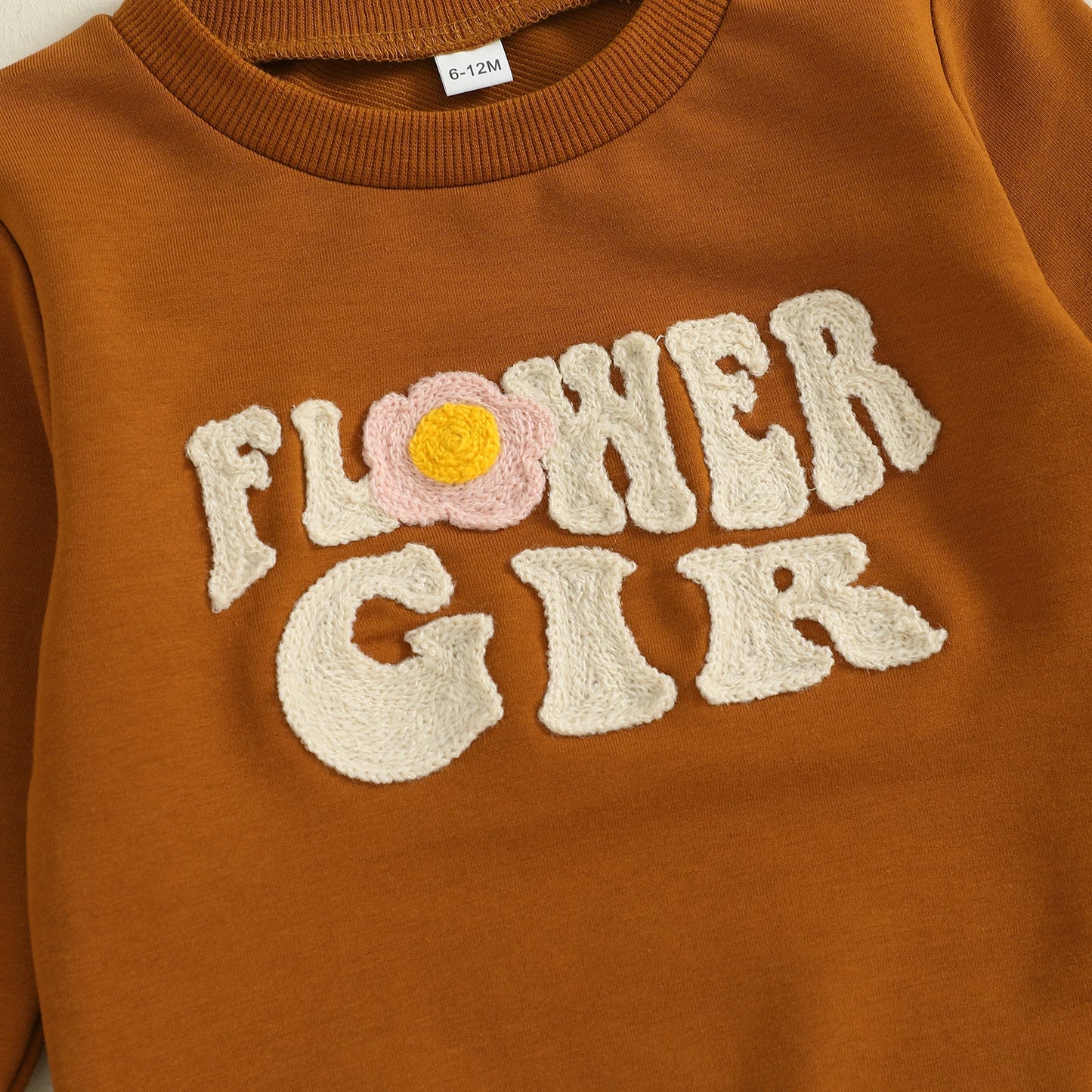 Toddler Girl Floral Bell-Bottom Outfit – Fall – Letter Embroidery Pullover & Pants Set