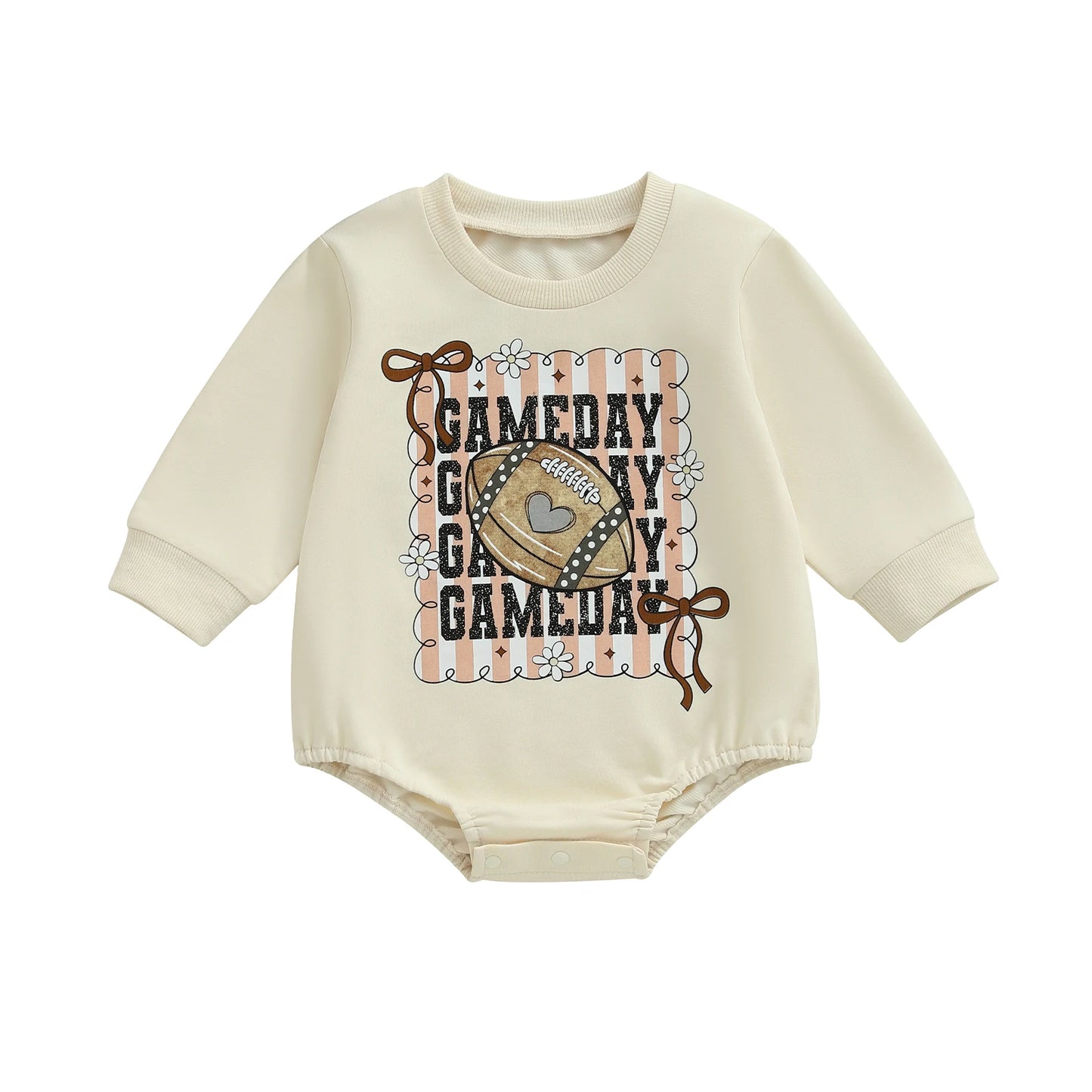 Baby Girl Football Game Day Romper – Fall – Long Sleeve Bubble Jumpsuit