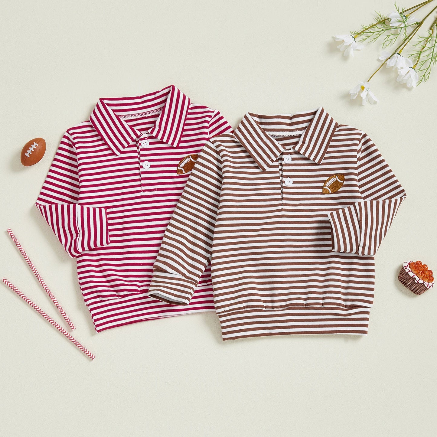 Toddler Boy Football Stripe Sweatshirt – Fall – Long Sleeve Lapel Top