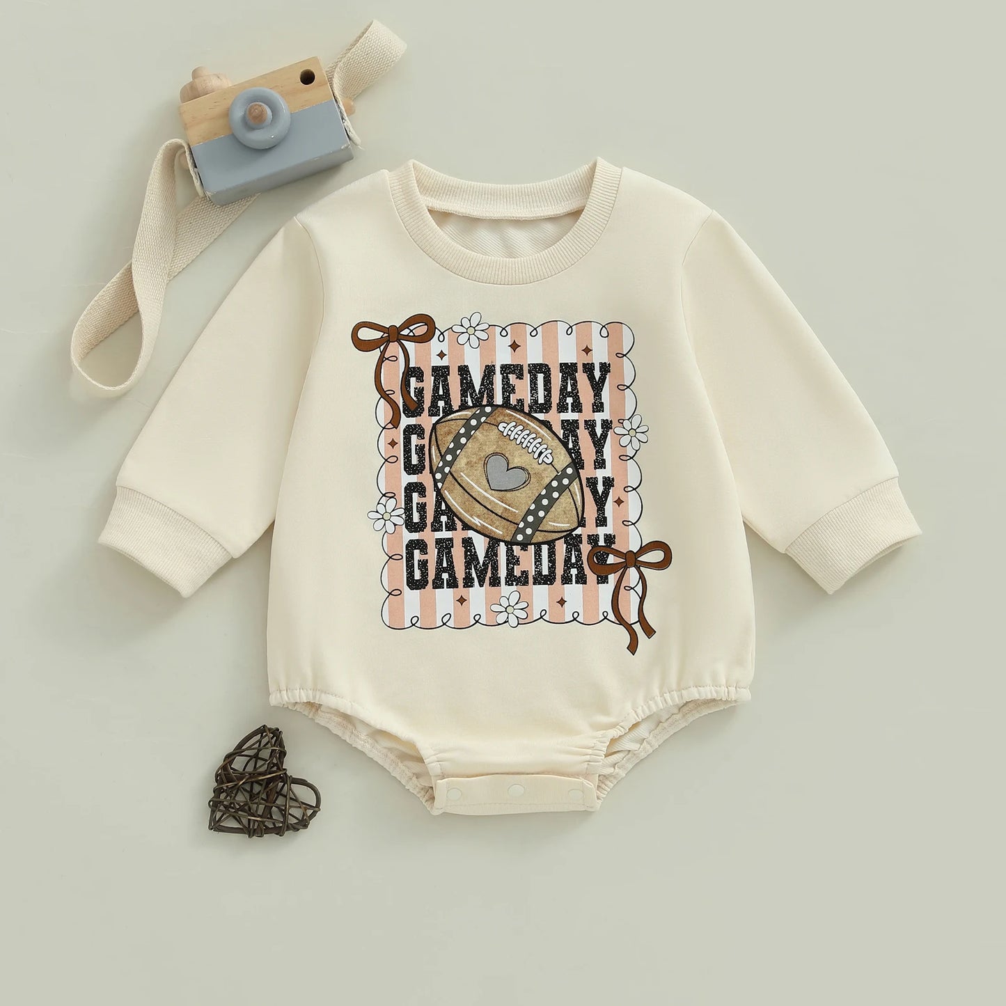Baby Girl Football Game Day Romper – Fall – Long Sleeve Bubble Jumpsuit