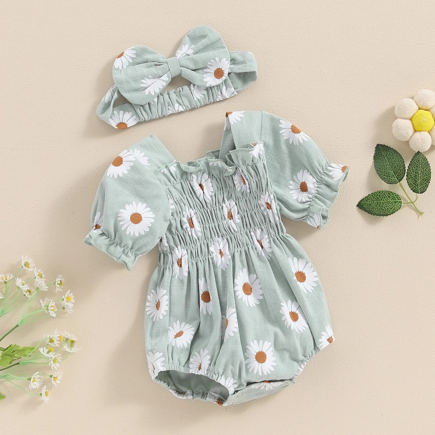 Daisy Smocked Romper & Headband