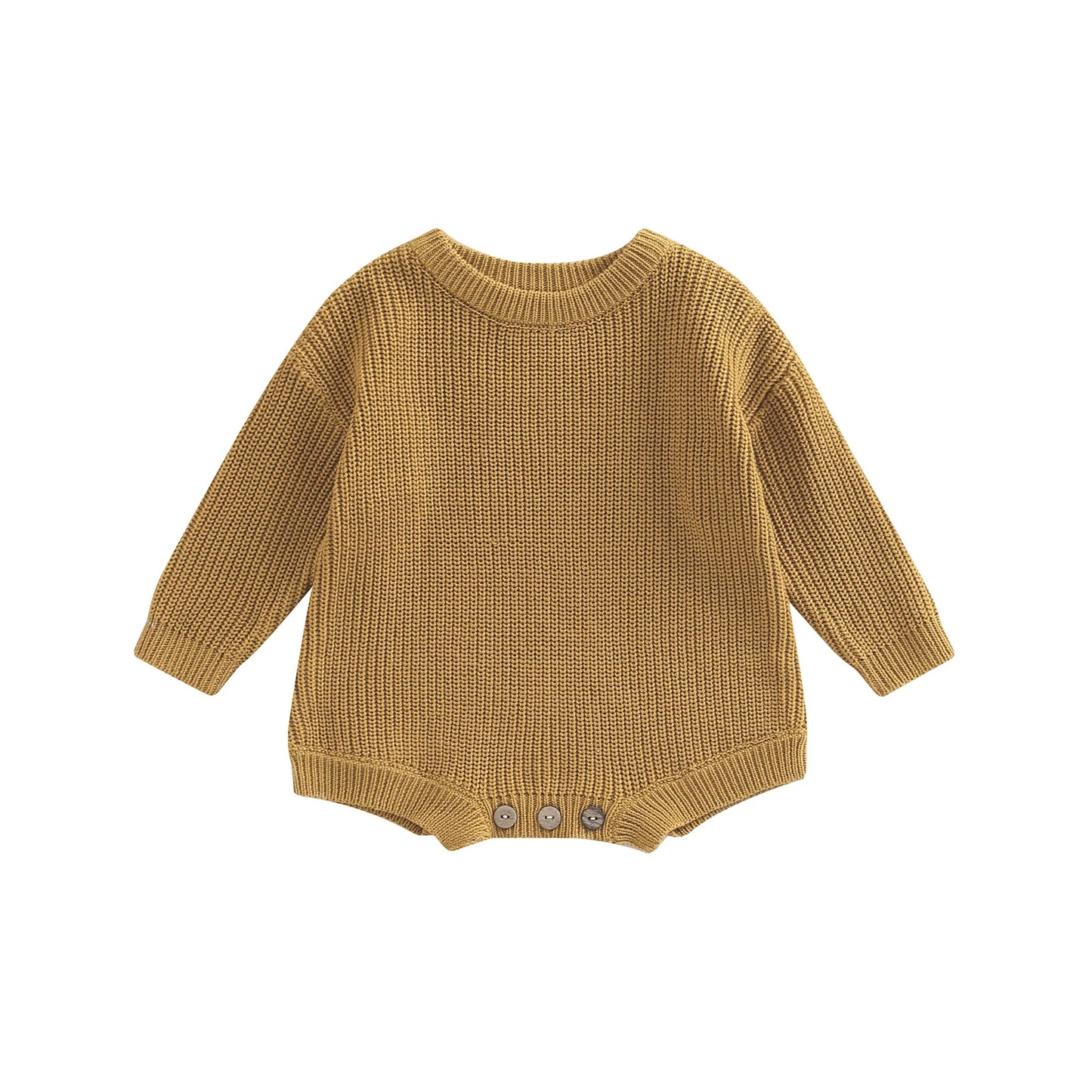 Gender Neutral Baby Toddler Knit Round Neck Long Sleeve Bodysuit