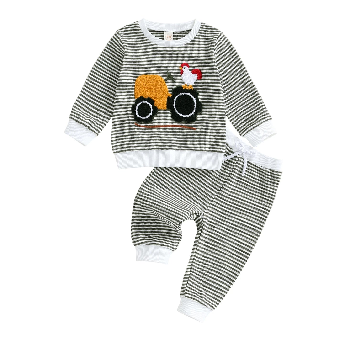 Baby & Toddler Tractor Sweatsuit Set – Fall – Rooster Embroidery Outfit