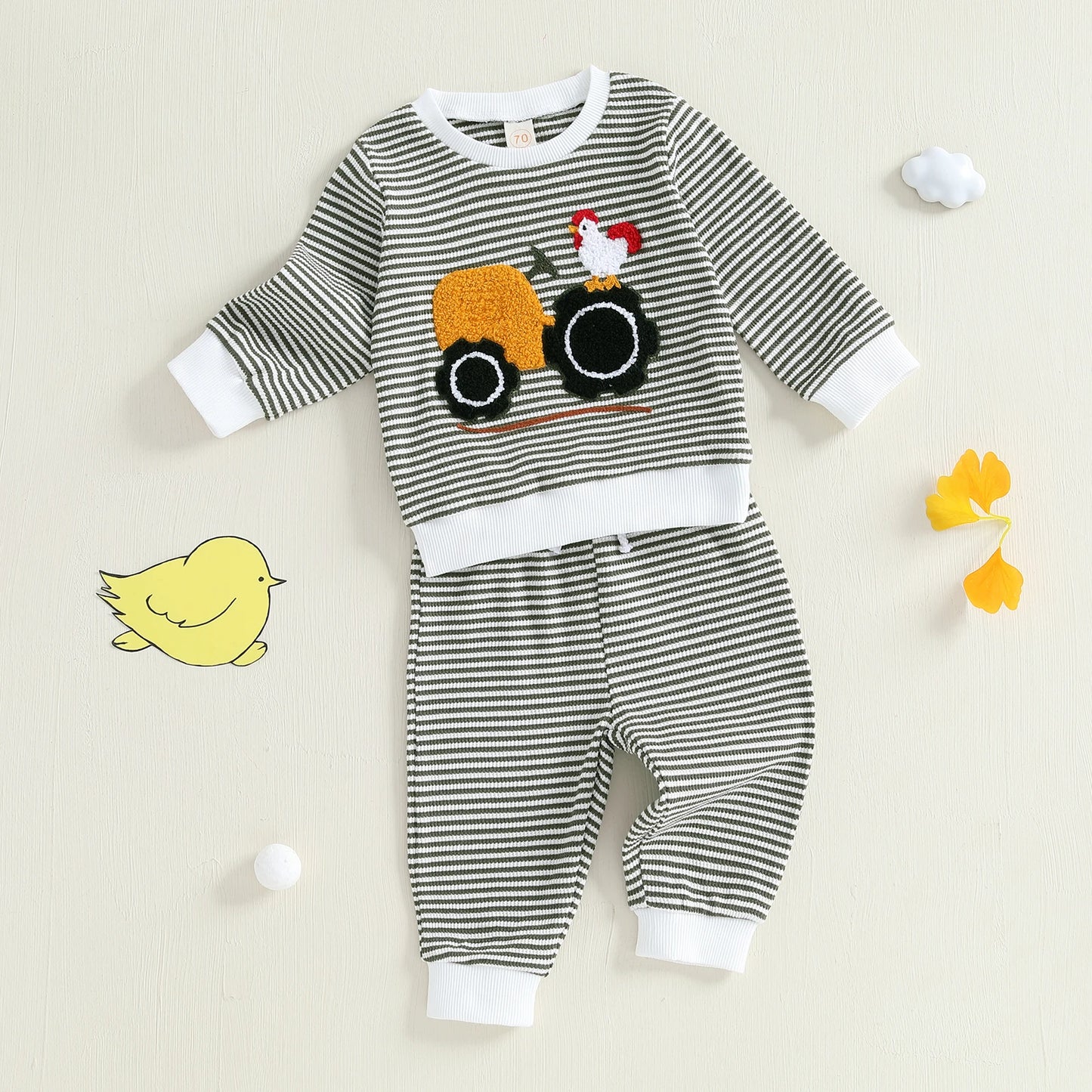 Baby & Toddler Tractor Sweatsuit Set – Fall – Rooster Embroidery Outfit