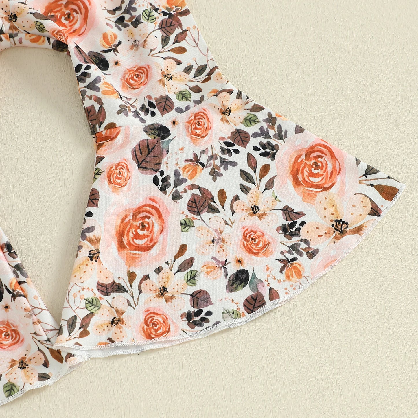Toddler Girl Floral Bell-Bottom Outfit – Fall – Letter Embroidery Pullover & Pants Set