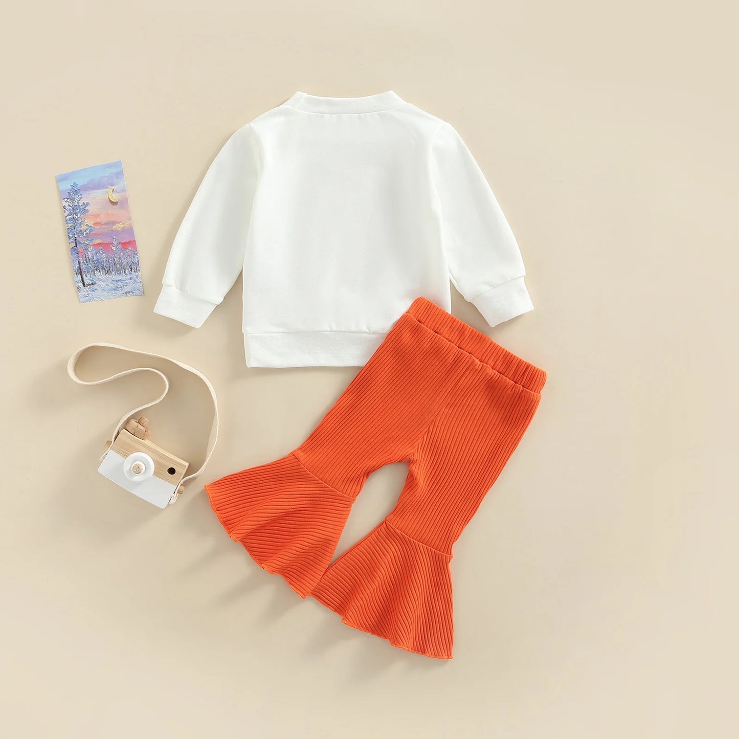 Baby Girl Pants Set Halloween Letters Long Sleeve Sweater Tops High Waist Flared Trousers