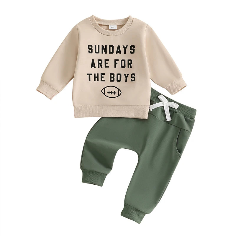 Toddler Baby Boy Football Clothes Set Long Sleeve Rugby Cheese Print Sweatshirt Casual Drawstring Pocket Long Pants