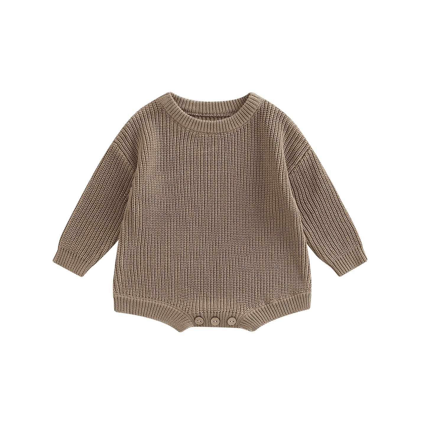 Gender Neutral Baby Toddler Knit Round Neck Long Sleeve Bodysuit