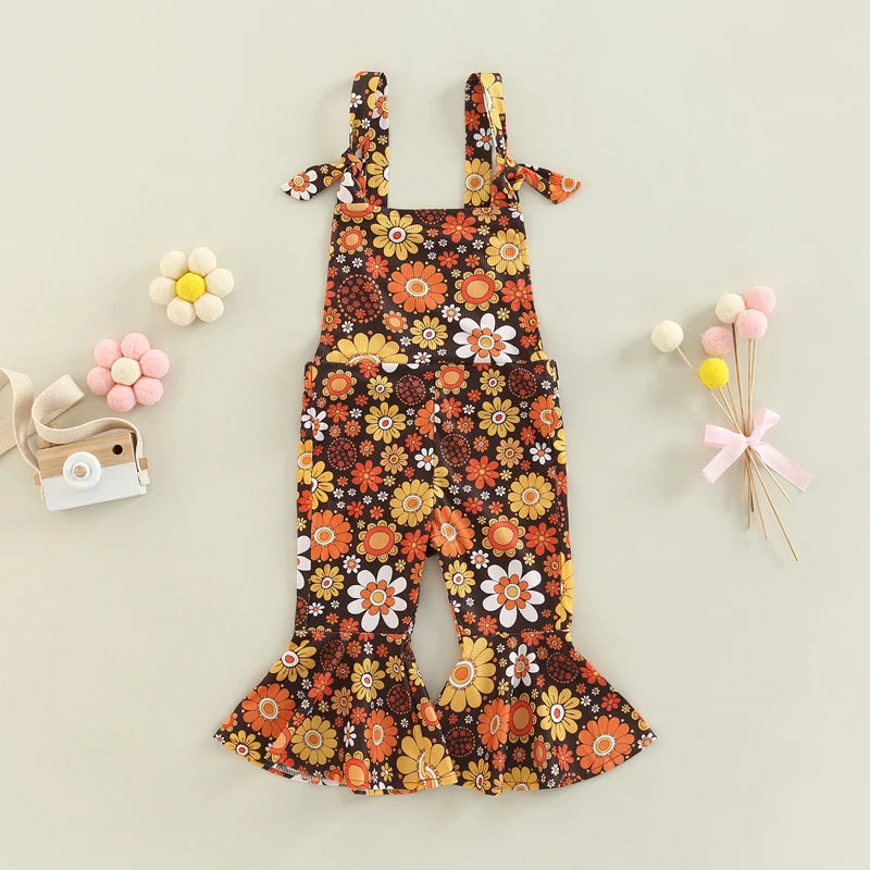 Toddler Baby Kid Girl Romper Sleeveless Off Shoulder Flower Print Loose Long Ruffle Romper