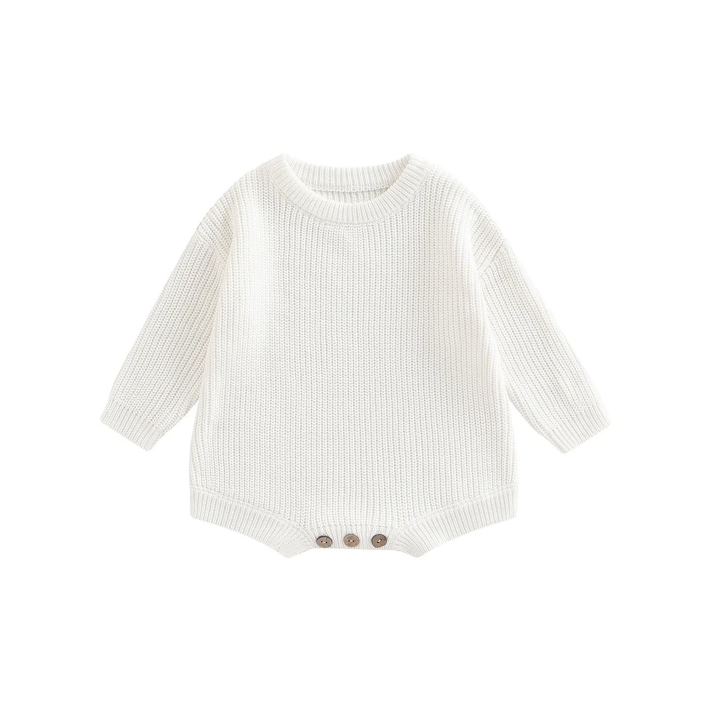 Gender Neutral Baby Toddler Knit Round Neck Long Sleeve Bodysuit