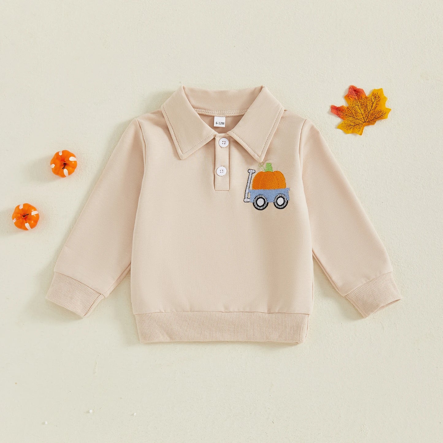 Toddler Baby Boy Pumpkin Lapel Sweatshirt – Halloween/Fall – Long Sleeve Pullover
