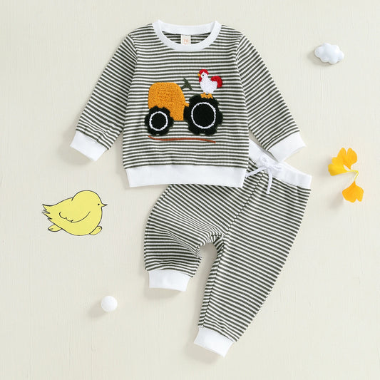 Baby & Toddler Tractor Sweatsuit Set – Fall – Rooster Embroidery Outfit