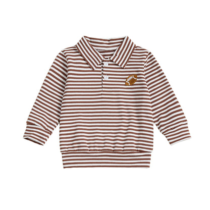 Toddler Boy Football Stripe Sweatshirt – Fall – Long Sleeve Lapel Top
