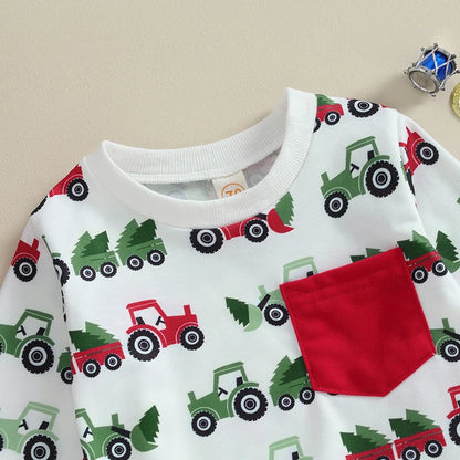 Toddler Baby Boys Girls Christmas Clothes Sets Xmas Tree Print Long Sleeve Pullover Sweatshirts Pants