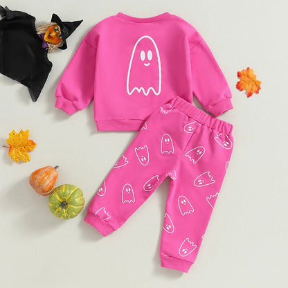 Toddler Girls Boys Fall Outfits Ghost Print Crew Neck Long Sleeve Sweatshirts Long Pants Halloween Outfit