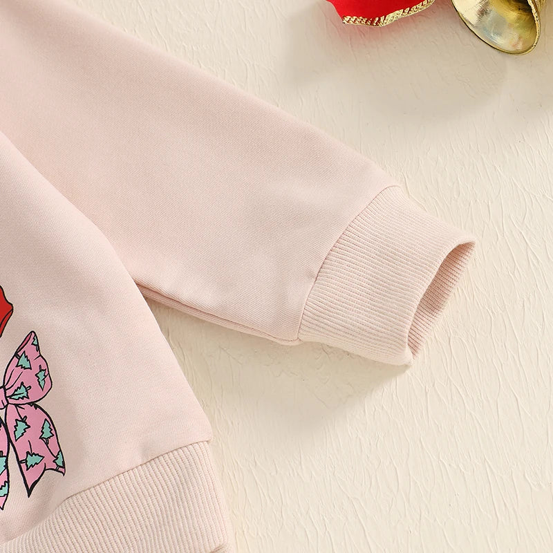 Baby Girl Bow Print Sweatshirt & Flared Pants – Christmas/Winter Outfit – Toddler Set & Holiday Gifts