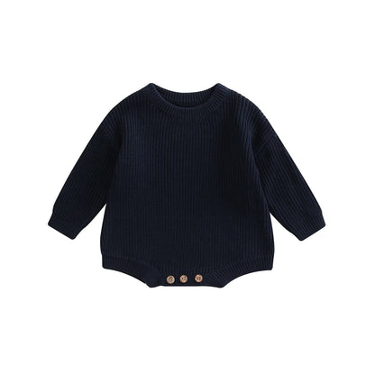 Gender Neutral Baby Toddler Knit Round Neck Long Sleeve Bodysuit
