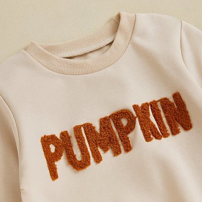 Girls Halloween Set Letter Embroidered Long Sleeve Sweatshirt Plaid Pumpkin Flare Pants Outfits