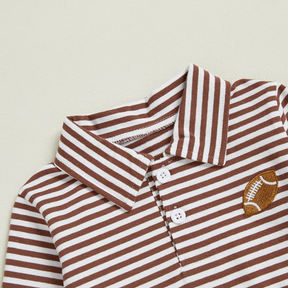 Toddler Boy Football Stripe Sweatshirt – Fall – Long Sleeve Lapel Top