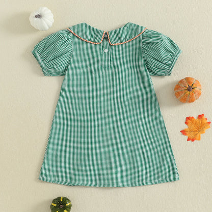 Baby Girl Pumpkin Plaid Dress – Autumn/Fall – Toddler Halloween Outfit