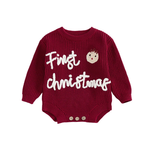 Baby My First Christmas Knit Romper – Winter – Warm Sweater Bodysuit