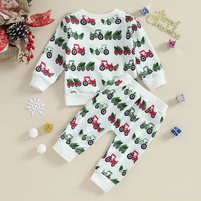 Toddler Baby Boys Girls Christmas Clothes Sets Xmas Tree Print Long Sleeve Pullover Sweatshirts Pants
