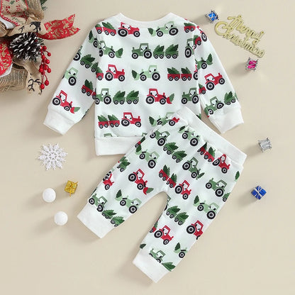 Toddler Baby Boys Girls Christmas Clothes Sets Xmas Tree Print Long Sleeve Pullover Sweatshirts Pants