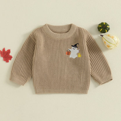Baby & Toddler Halloween Ghost Sweater – Fall – Warm Knit Long Sleeve Top