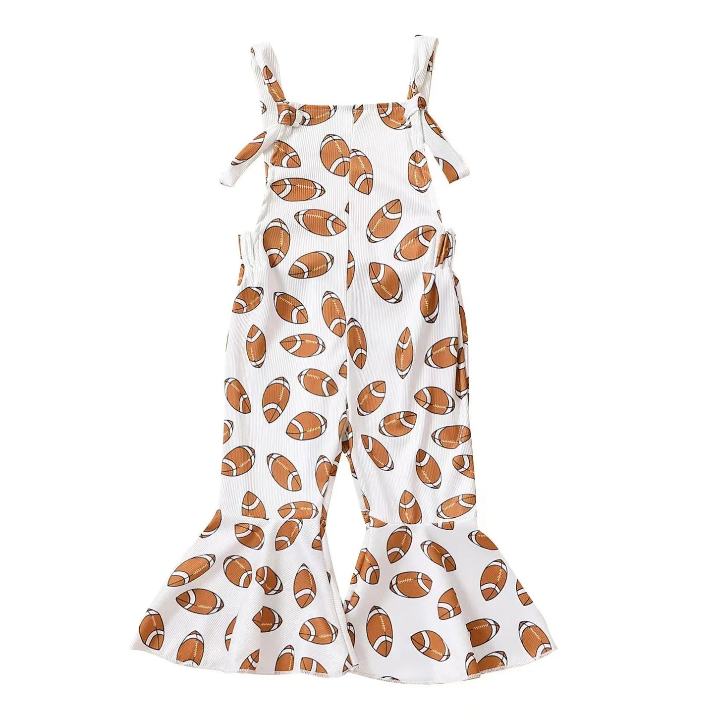 Toddler Girl Strap Jumpsuit Sleeveless Backless Football Rugby Print Romper Bell-Bottoms Romper