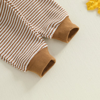 Baby Girl Thanksgiving Outfit Set – Turkey Embroidery Striped Long Sleeve Sweatshirt & Pants – Infant Toddler Fall Clothes