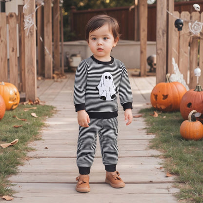 Baby Boy Ghost Striped Sweatshirt & Pants – Halloween