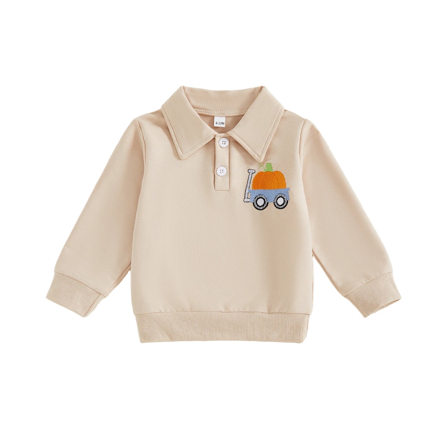 Toddler Baby Boy Pumpkin Lapel Sweatshirt – Halloween/Fall – Long Sleeve Pullover