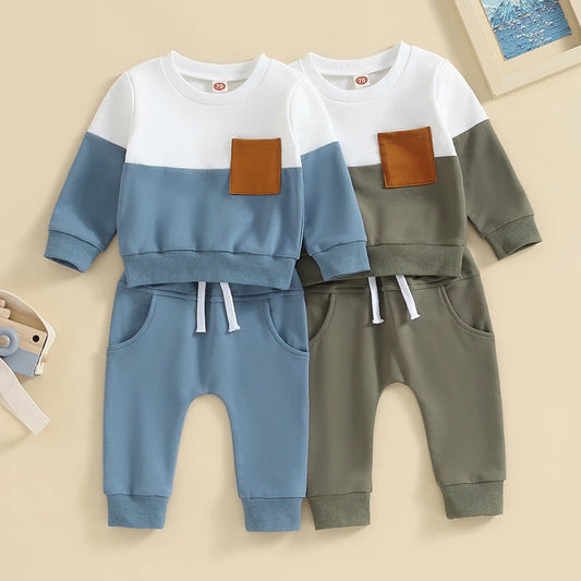 Toddler Boys Fall Outfits Long Sleeve Sweatshirts Solid Long Pants Clothes Set