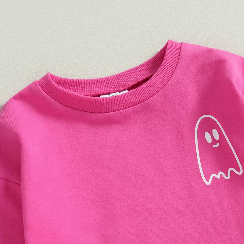 Toddler Girls Boys Fall Outfits Ghost Print Crew Neck Long Sleeve Sweatshirts Long Pants Halloween Outfit