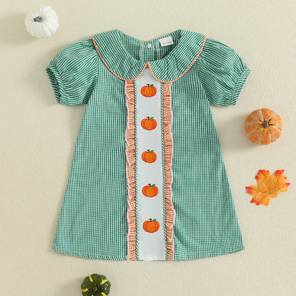 Baby Girl Pumpkin Plaid Dress – Autumn/Fall – Toddler Halloween Outfit