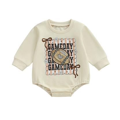 Baby Girl Football Game Day Romper – Fall – Long Sleeve Bubble Jumpsuit