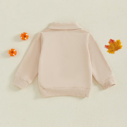 Toddler Baby Boy Pumpkin Lapel Sweatshirt – Halloween/Fall – Long Sleeve Pullover