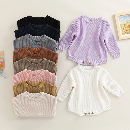 Gender Neutral Baby Toddler Knit Round Neck Long Sleeve Bodysuit