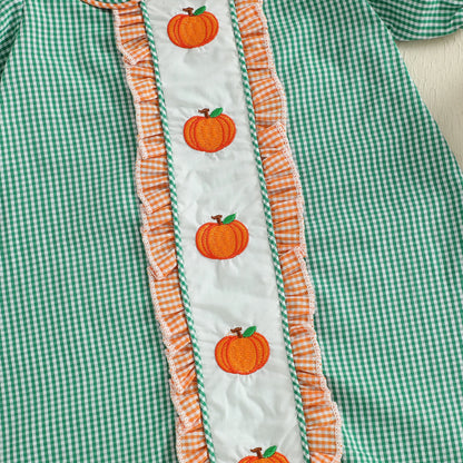 Baby Girl Pumpkin Plaid Dress – Autumn/Fall – Toddler Halloween Outfit