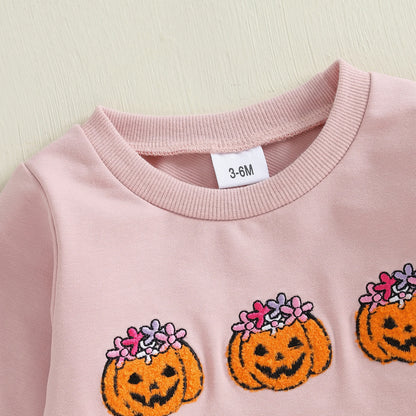 Baby Girl Pumpkin Sweatshirt & Flare Pants – Halloween/Fall – Toddler Outfit Set
