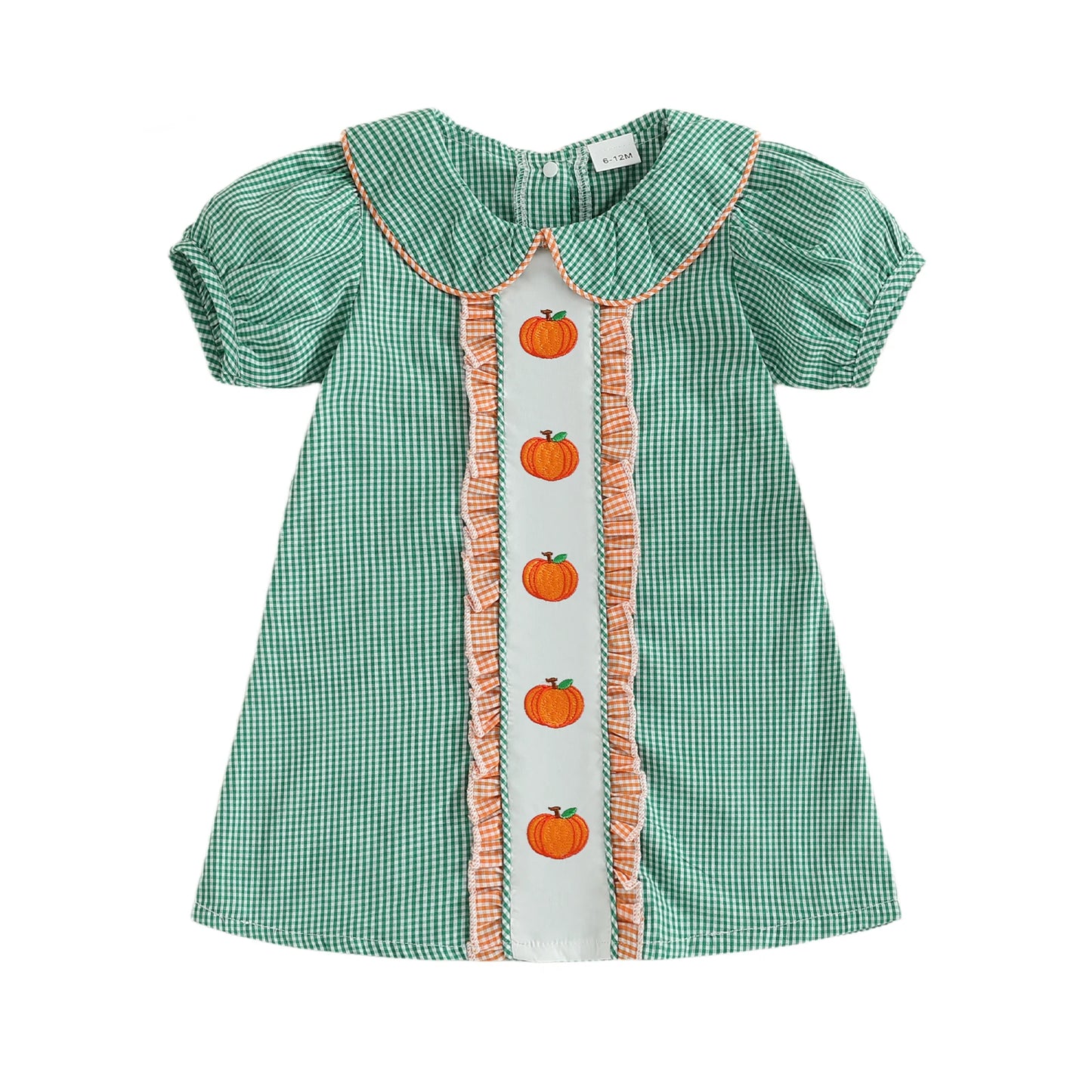 Baby Girl Pumpkin Plaid Dress – Autumn/Fall – Toddler Halloween Outfit