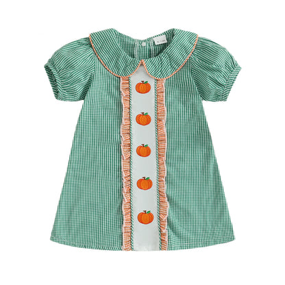 Baby Girl Pumpkin Plaid Dress – Autumn/Fall – Toddler Halloween Outfit