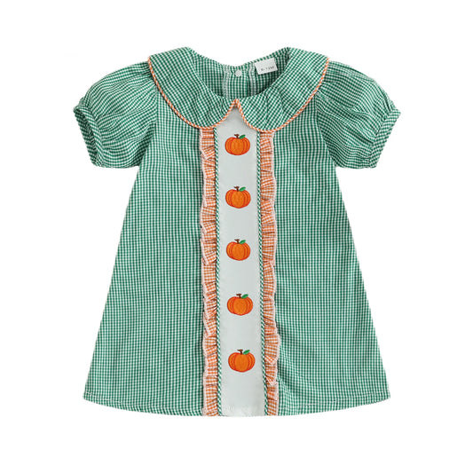 Baby Girl Pumpkin Plaid Dress – Autumn/Fall – Toddler Halloween Outfit