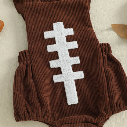 Baby Girl Football Romper & Bow Headband – Fall/Autumn – Sleeveless Outfit Set