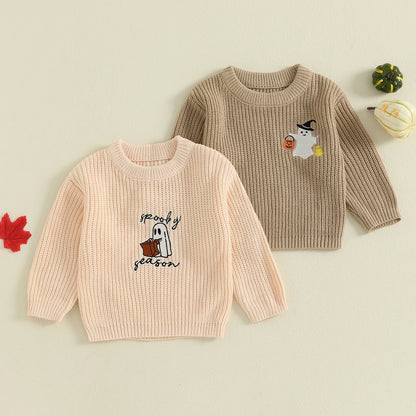 Baby & Toddler Halloween Ghost Sweater – Fall – Warm Knit Long Sleeve Top