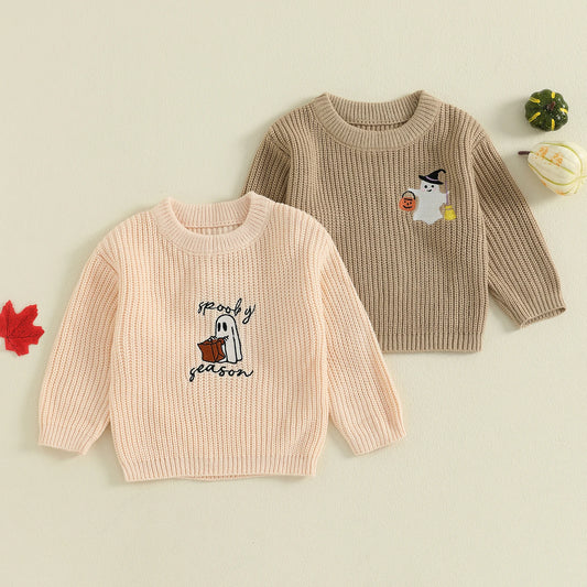 Baby & Toddler Halloween Ghost Sweater – Fall – Warm Knit Long Sleeve Top