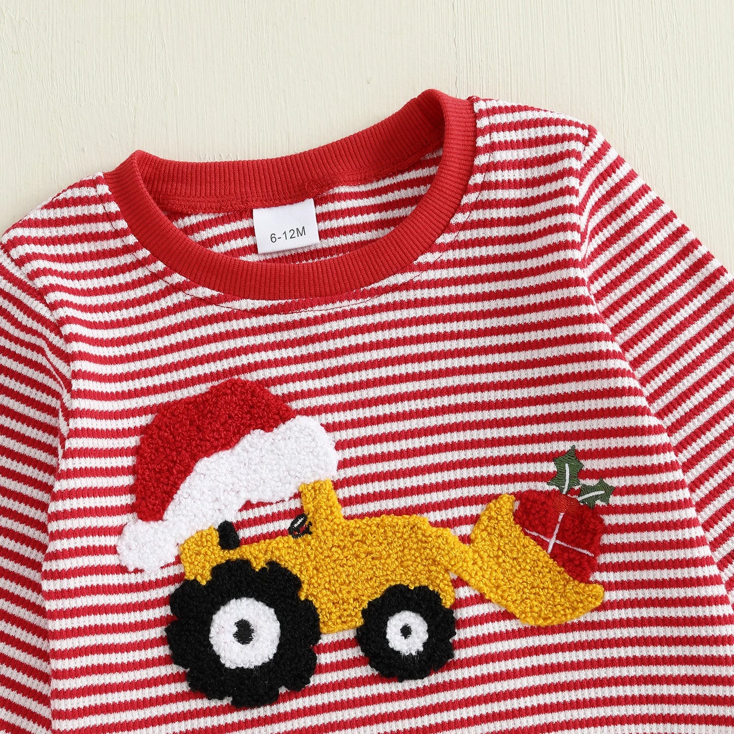Baby Boy Christmas Tractor Outfit – Fall/Winter – Striped Sweatsuit Set